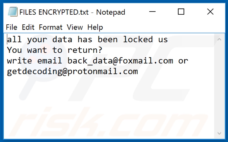 Rxx ransomware text file (FILES ENCRYPTED.txt)