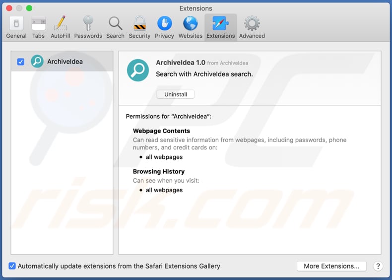 archiveidea extension installed on safari