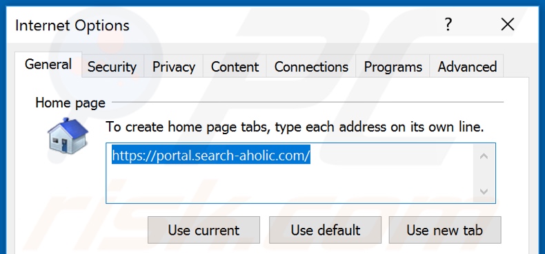 Removing search-aholic.com from Internet Explorer homepage