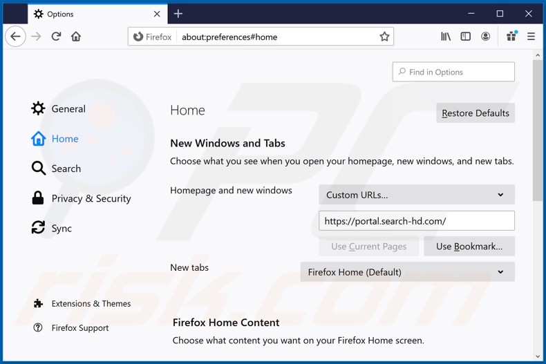 Removing search-hd.com from Mozilla Firefox homepage