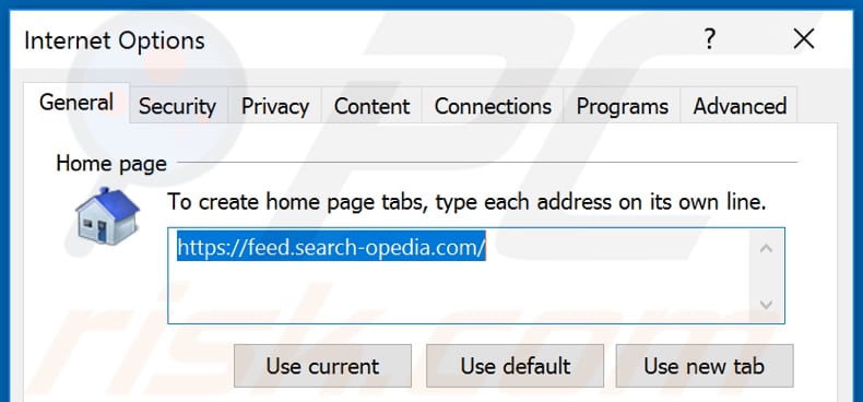 Removing feed.search-opedia.com from Internet Explorer homepage