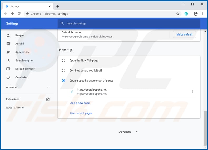 Removing search-space.net from Google Chrome homepage