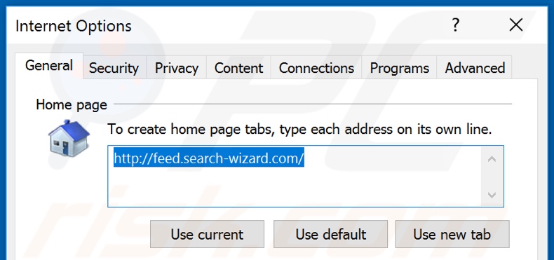 Removing feed.search-wizard.com from Internet Explorer homepage