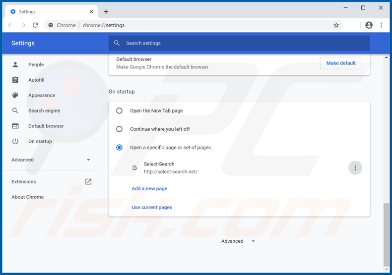 Removing select-search.com from Google Chrome homepage