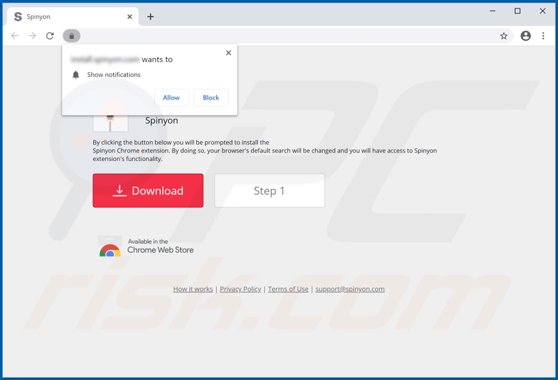 Website used to promote Spinyon browser hijacker