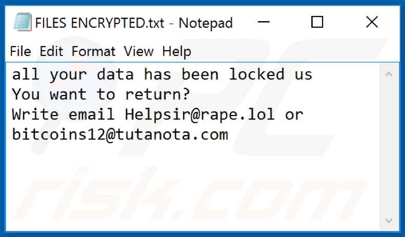 LOL (Dharma) ransomware text file (FILES ENCRYPTED.txt)