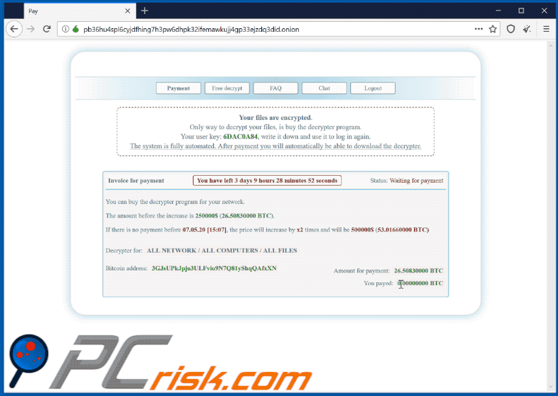 NetWalker ransomware website (GIF)