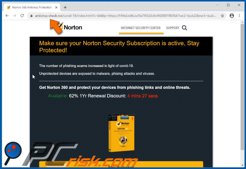 Un'altra variante del pop up truffa Norton Subscription Has Expired Today Norton Subscription Has Expired Today: