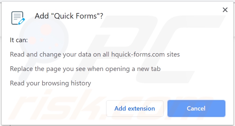 Dirottatore del browser Quick Forms che richiede varie autorizzazioni