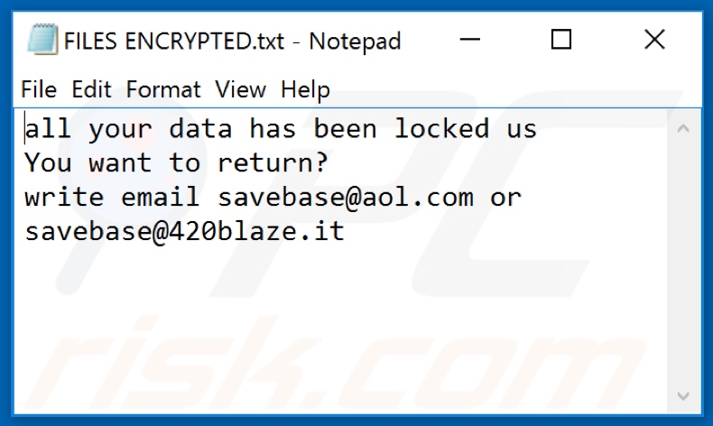 Base ransomware text file (FILES ENCRYPTED.txt)