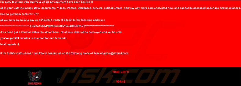 Screenshot di un messaggio di riscatto visualizzato da un'altra variante del ransomware Black Kingdom (2020-06-16)