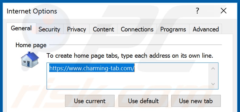 Removing charming-tab.com from Internet Explorer homepage