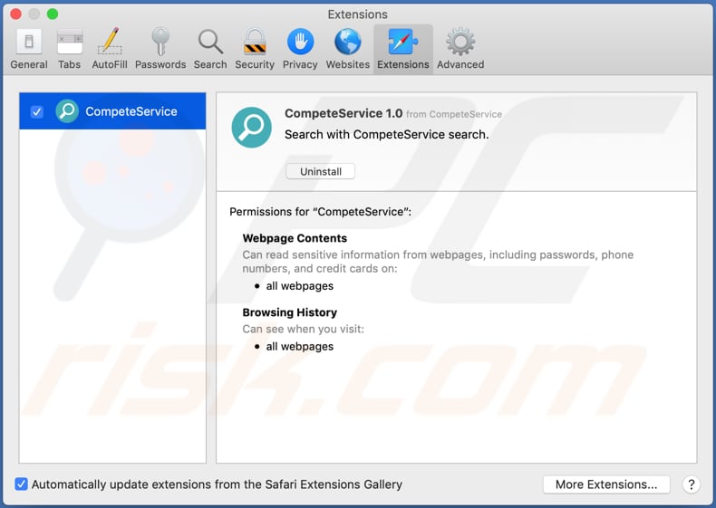 competeservice adware safari extension