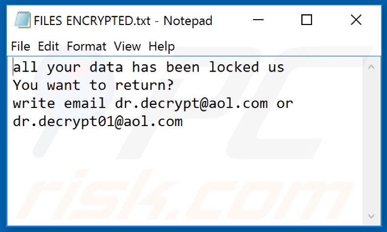Dr ransomware text file (FILES ENCRYPTED.txt)