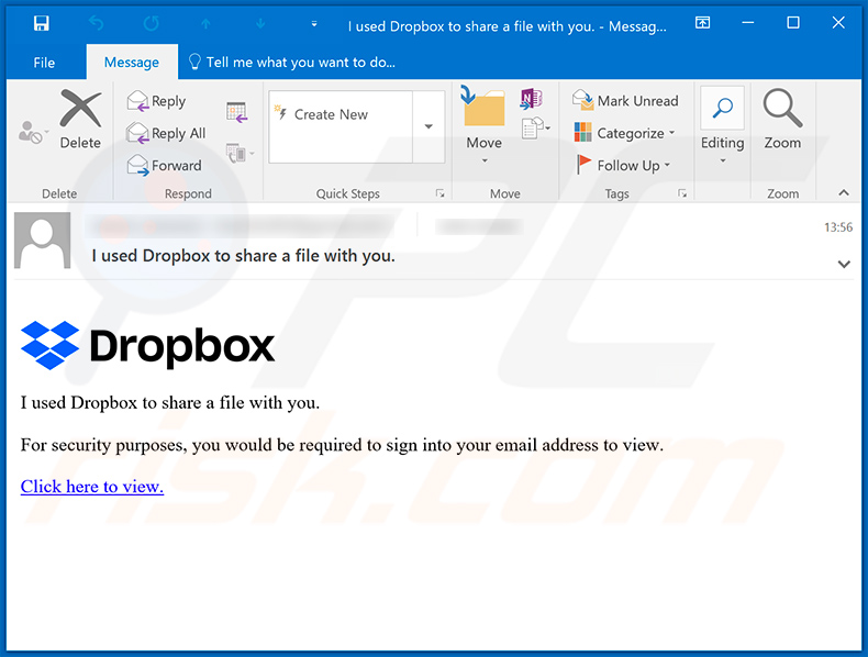 Dropbox Email Scam email campagna spam