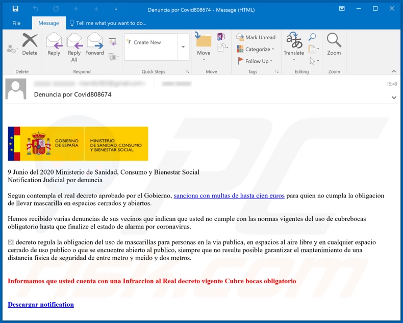 Screenshot dell'email ingannevole che distribuisce Mekotio Trojan