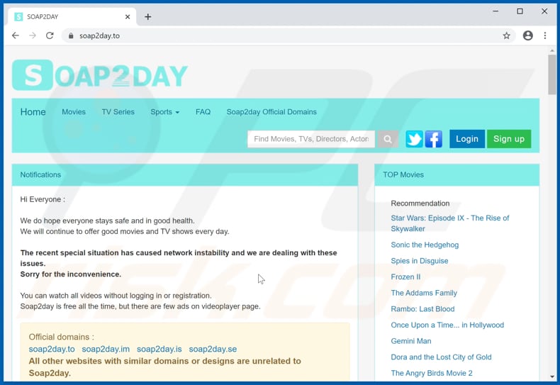 soap2day[.]to pop-up di reindirizzamento