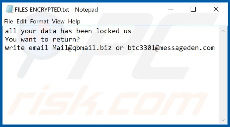 Space ransomware text file (FILES ENCRYPTED.txt)
