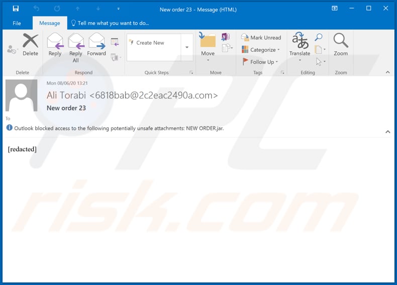 Email di spam che distribuisce malware STRRAT