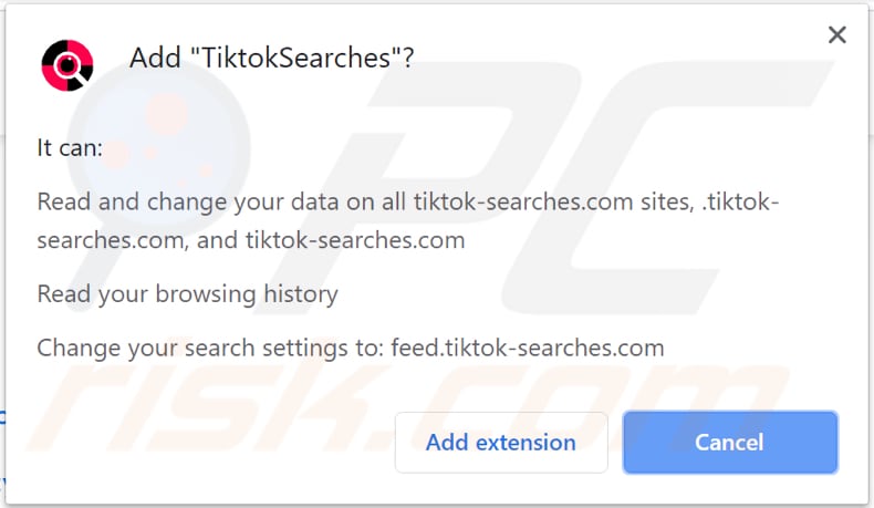 tiktoksearches browser hijacker asks for a permission to be installed