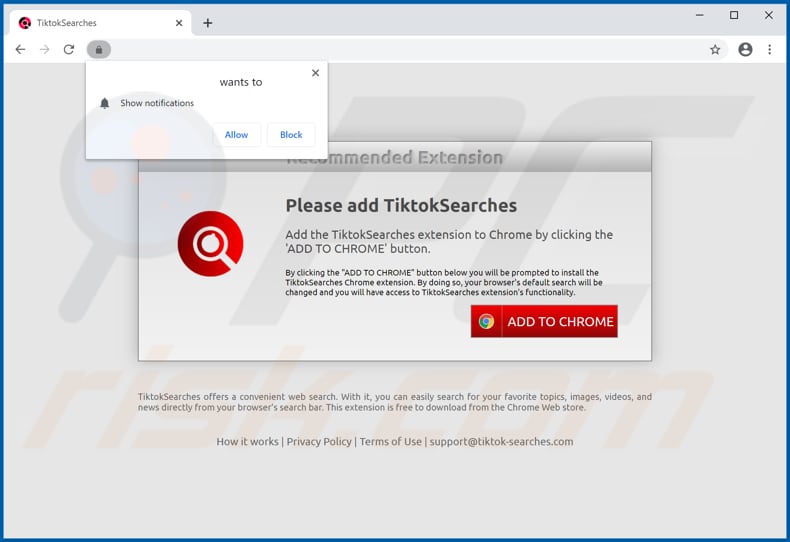 Website used to promote TiktokSearches browser hijacker