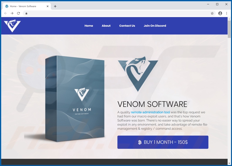 Screenshot del sito Web utilizzato per promuovere/vendere malware VenomRAT