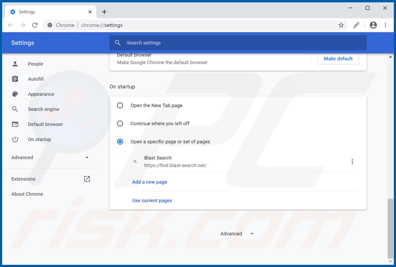 Removing blast-search.net from Google Chrome homepage