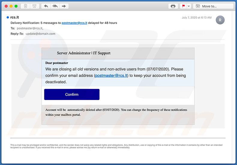 E-mail di spam e credenziali e-mail di phishing (2020-07-13) - campione 2