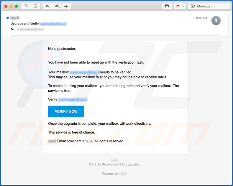 Email di spam che promuovono il sito di phishing general.farhat.ca