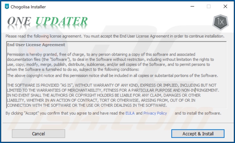 Programma di installazione adware OneUpdater