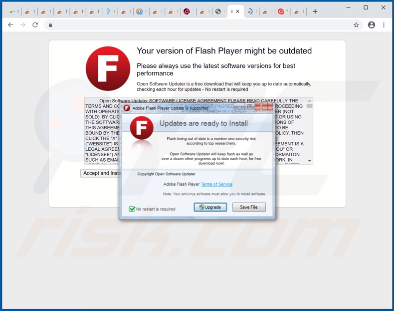 Screenshot di un sito Web di truffa che promuove l'adware OneUpdater