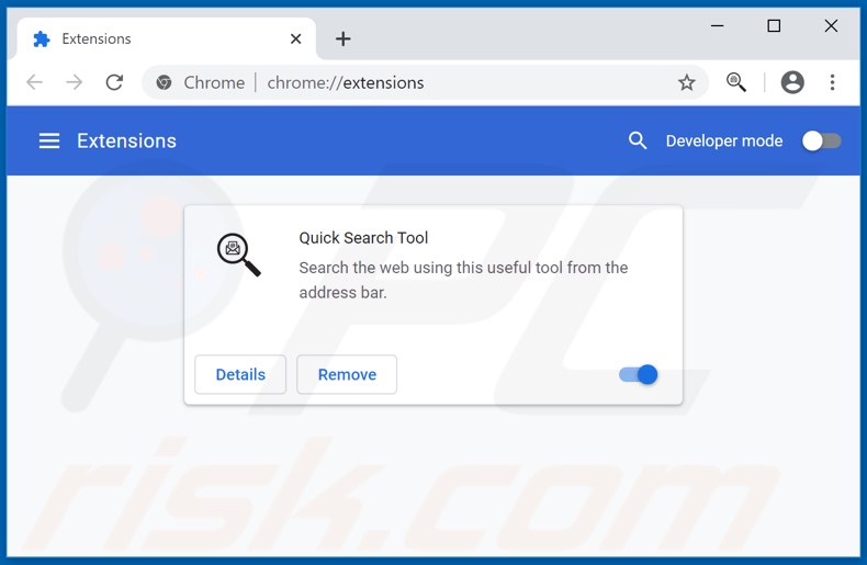 Rimozione delle estensioni di Google Chrome relative a quicksearchtool.com