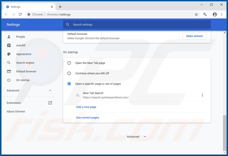 Rimozione di quicksearchtool.com dalla home page di Google Chrome