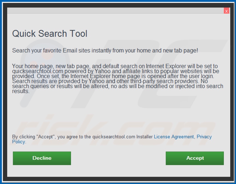 Configurazione dell'installazione del dirottatore del browser Quick Search Tool