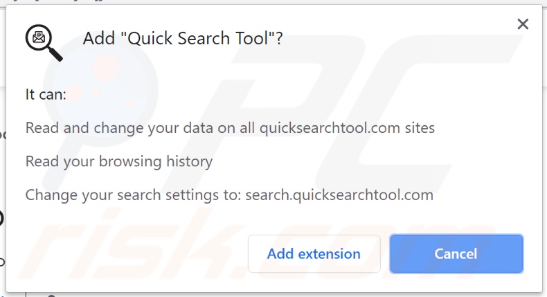 Quick Search Tool browser hijacker domanda vari permessi:
