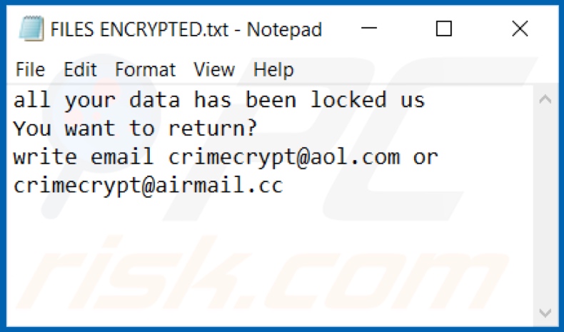 Smpl ransomware text file (FILES ENCRYPTED.txt)