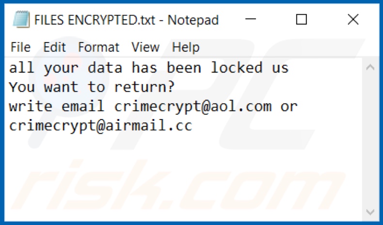 Smpl ransomware text file (FILES ENCRYPTED.txt)