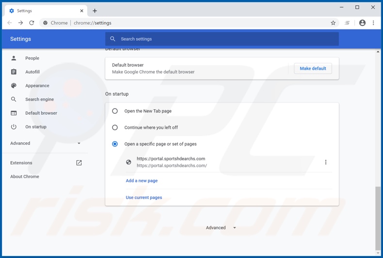 Removing sportshdearchs.com from Google Chrome homepage