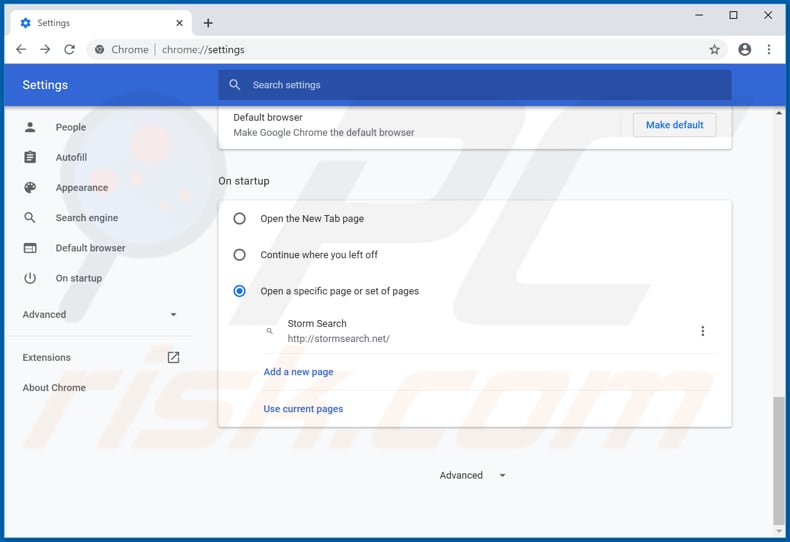 Rimozione di stormsearch.net dalla home page di Google Chrome