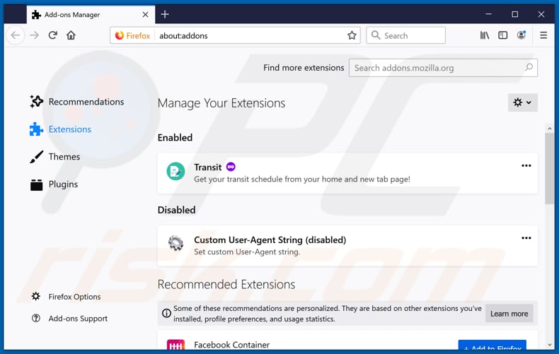 Rimozione delle estensioni da Mozilla Firefox relative a stormsearch.net