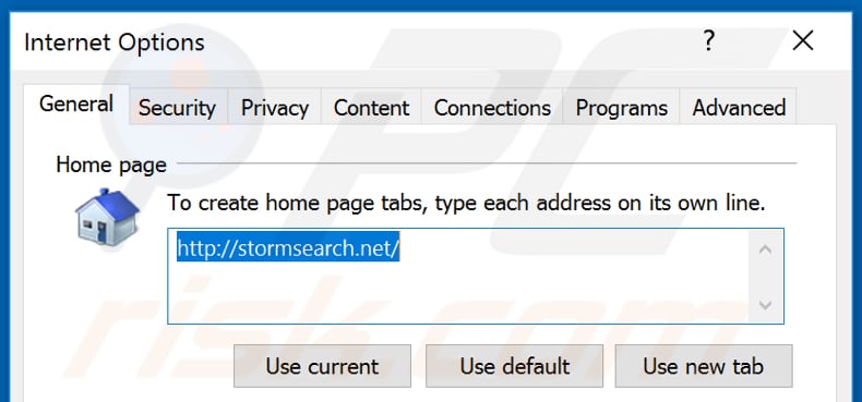 Rimozione di stormsearch.net dalla home page di Internet Explorer