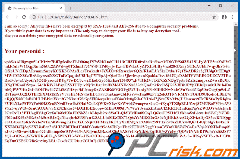 Aspetto di una richiesta di riscatto fornita da un'altra variante del ransomware Tellyouthepass (GIF)