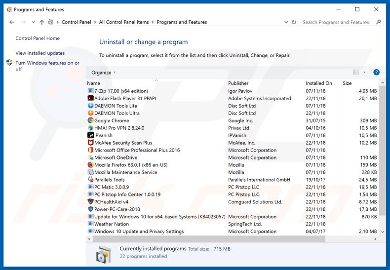 PC Accelerate adware uninstall via Control Panel