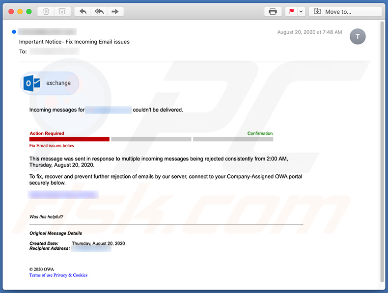 Credenziali e-mail E-mail di spam di phishing (2020-08-24)