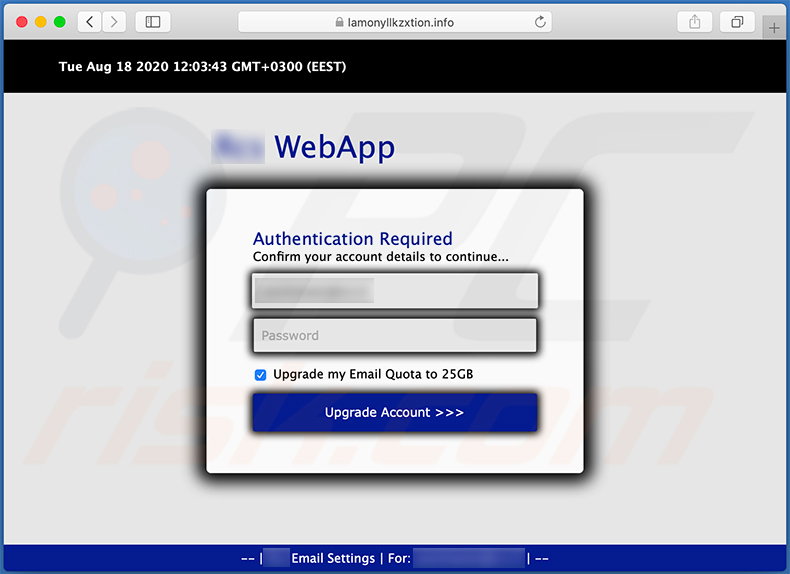 Sito Web di truffa (lamonyllkzxtion.info) utilizzato per scopi di phishing