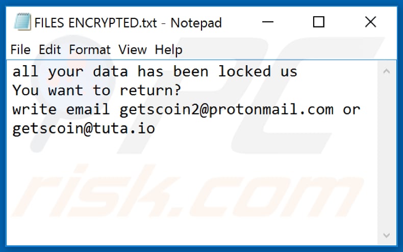 GET ransomware text file (FILES ENCEYPTED.txt)