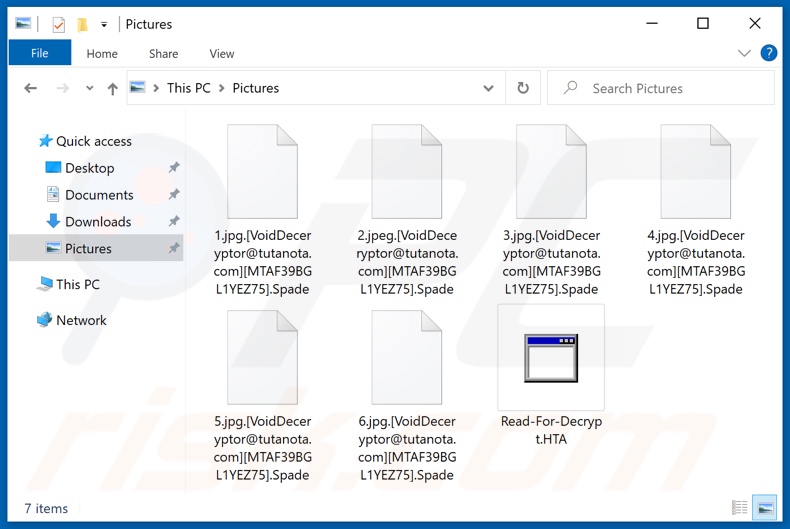 Files encrypted by Spade ransomware (.Spade extension)