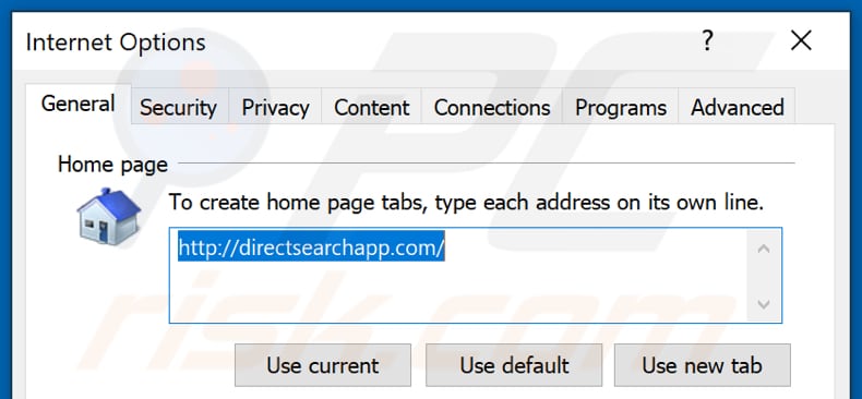 Rimozione di directsearchapp.com dalla home page di Internet Explorer