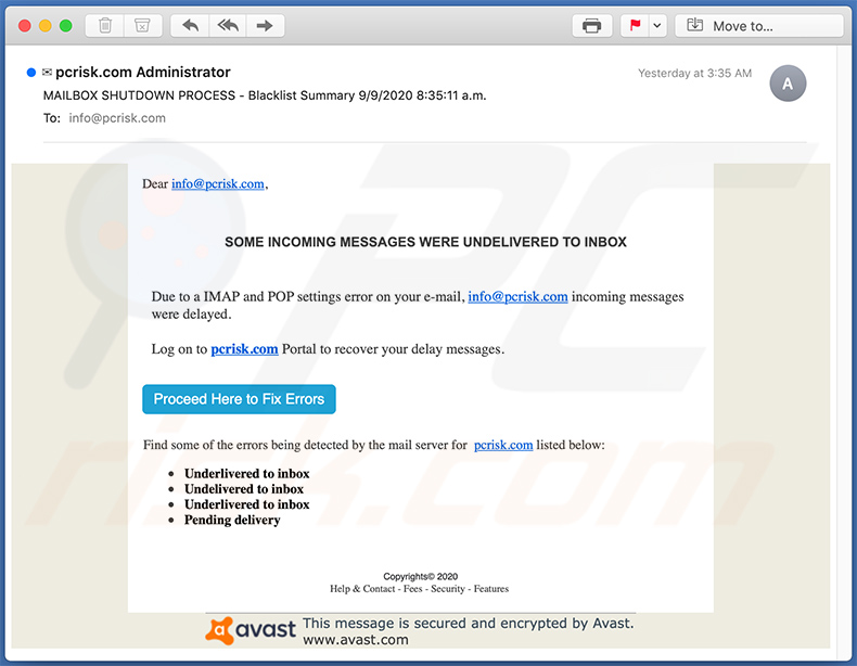 Credenziali e-mail E-mail di spam di phishing (2020-09-10)