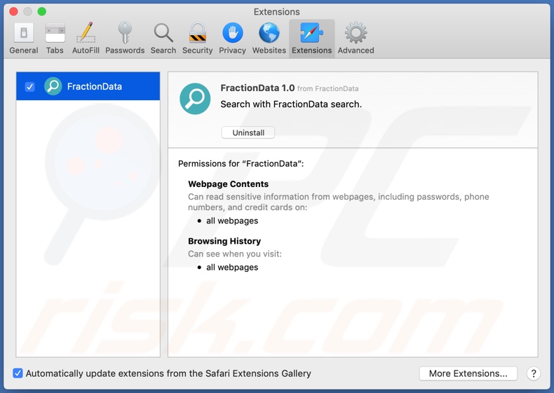 FractionData adware installed onto Safari